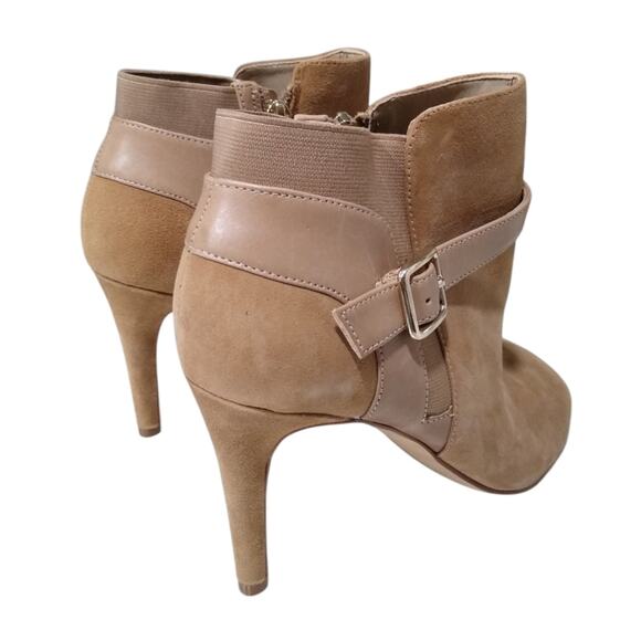 🎉[H403] Marc Fisher Tan Peep Toe Zip Ankle High Heel Booties, Woman's Size 7M - Picture 3 of 9